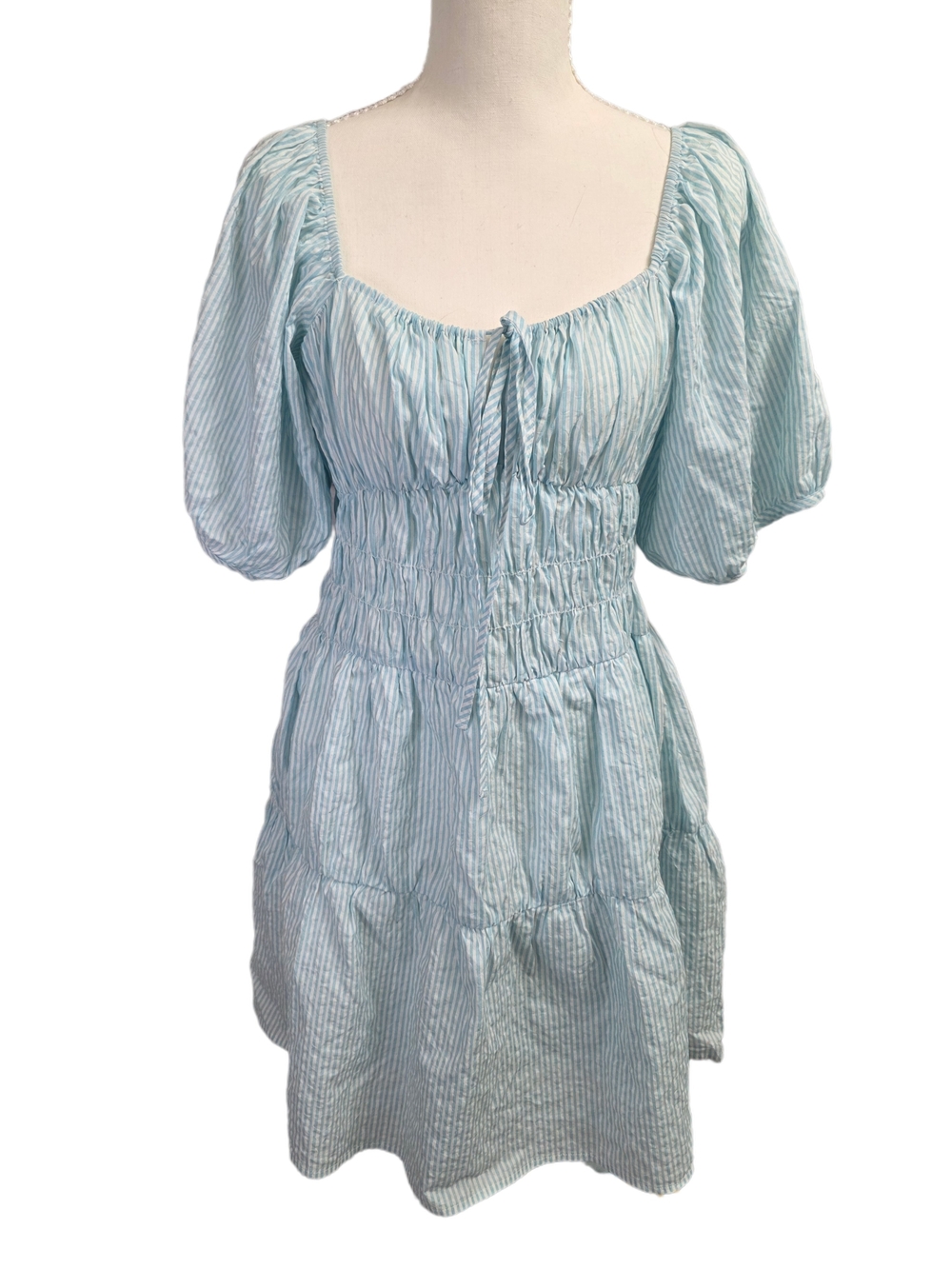 Elan Light Blue & White Striped 100% Cotton Mini Dress Size Medium